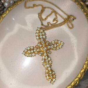 vintage gold tone Hobe rhinestone Crystal Cross necklace